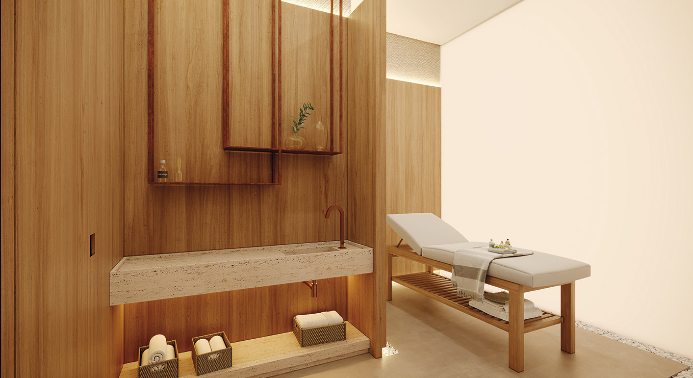 Espaço wellness com sala de massagem